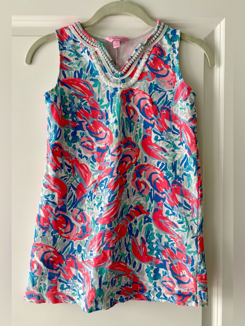 Lilly Pulitzer Girls L 8-10 Cosmic Coral CRACKED UP MINI HARPER dress. Lobster